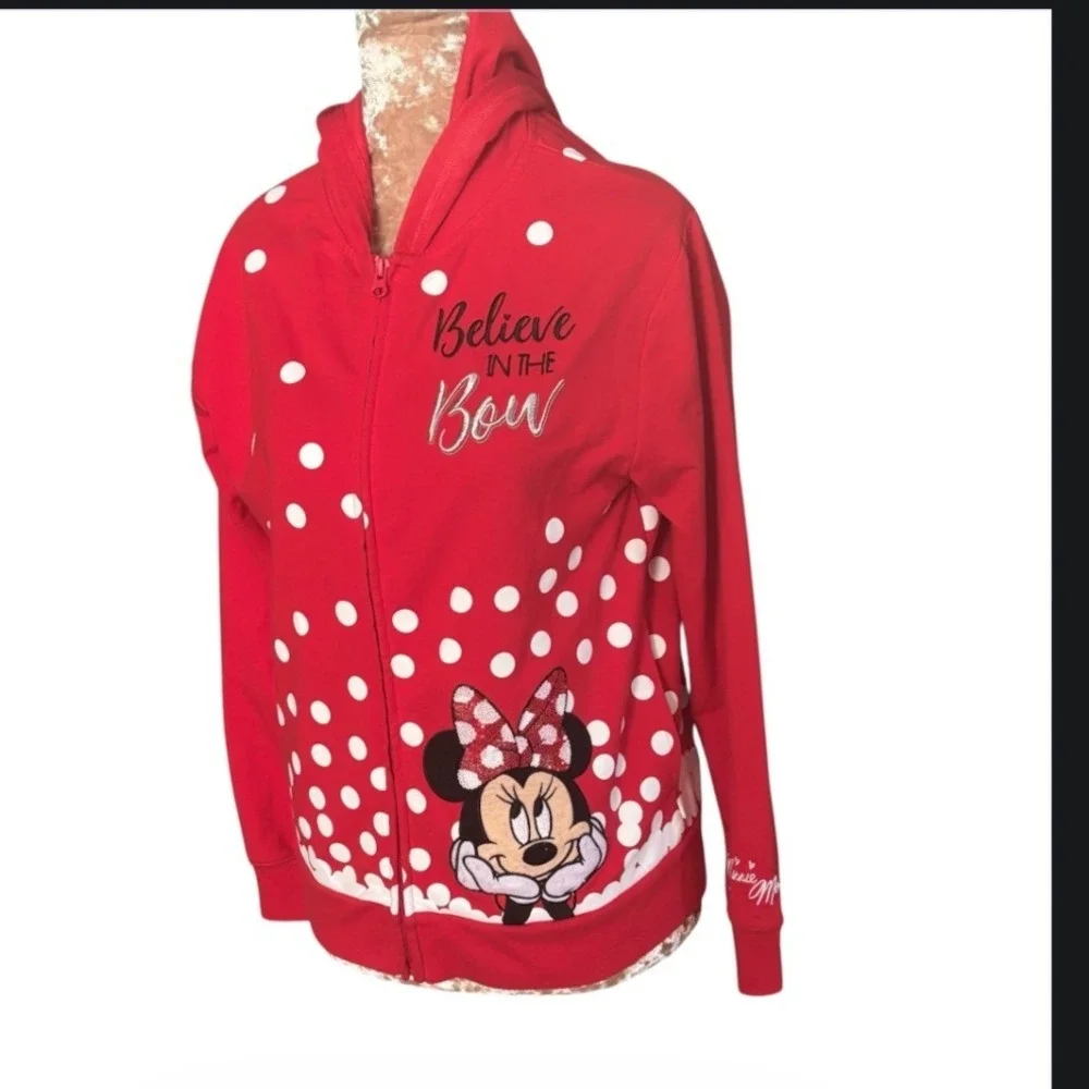 Disney Parks Minnie Mouse Red Polka Dot Embroidered Zip Hoodie XL Official youth